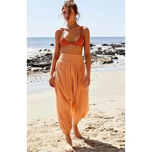 Free People Walk On Fire Harem Pants Women S Peach Smocked Gauze Pockets